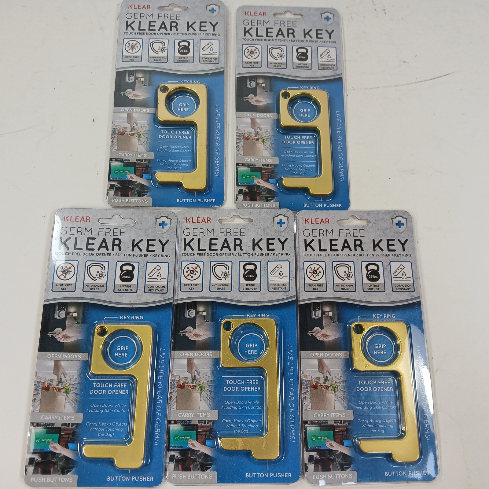 Lot of 5x Germ Virus Free NO TOUCH Hands-Free Door Opener Key Chains Metal