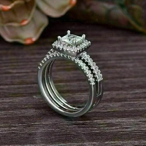 2.90 Ct Princess Cut Lab-Created Diamond Wedding Ring Set 925 Sterling Silver