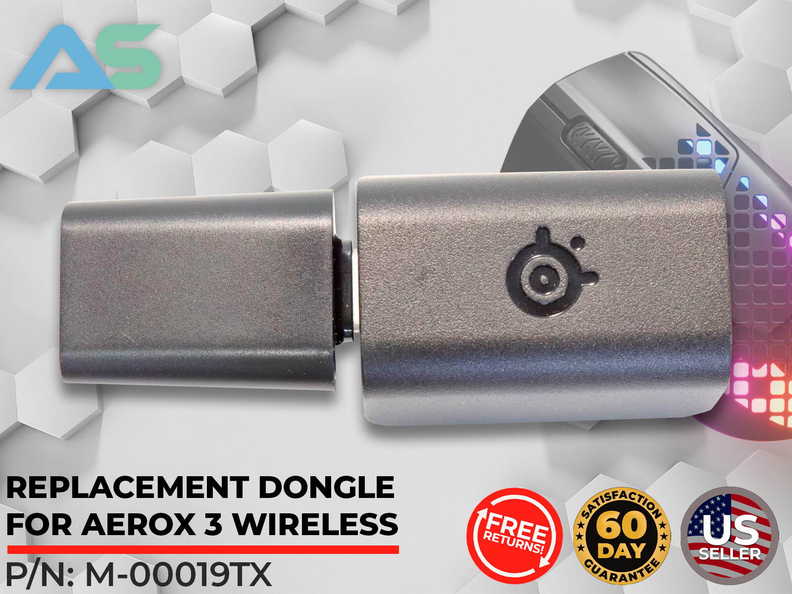 SteelSeries Aerox 3 Wireless (2022) Dongle & USB-C To USB-C Adapter (M-00019TX)