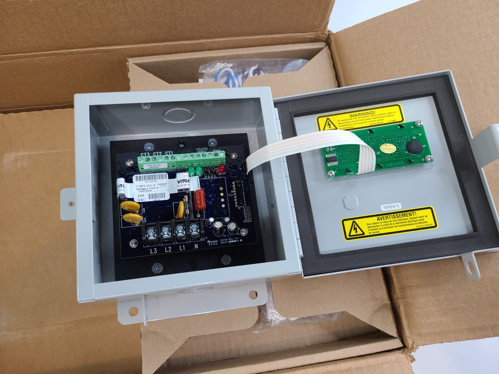 Leviton 2K208-1SW Series 2000 Indoor Usage Meter 3 Solid Core CTs 480V 100A