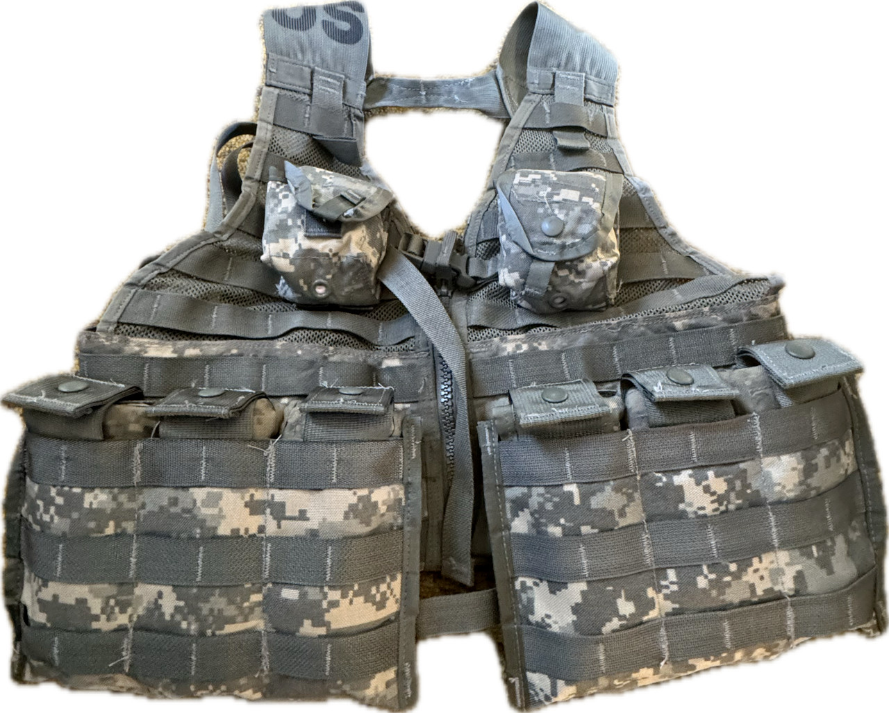 USGI Fighting Load Carrier Vest 5 Pc w/ 4 MOLLE Triple & Grenade Pouches ACU VGC