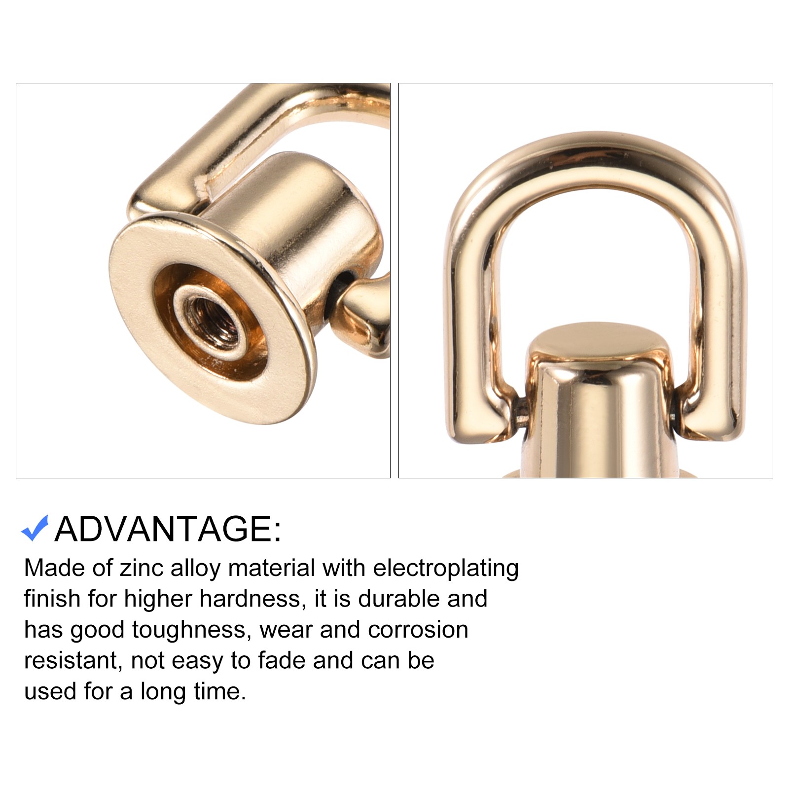 D Ring Stud Screw Ball Post Head(12mm/0.47")4Pcs, Gold