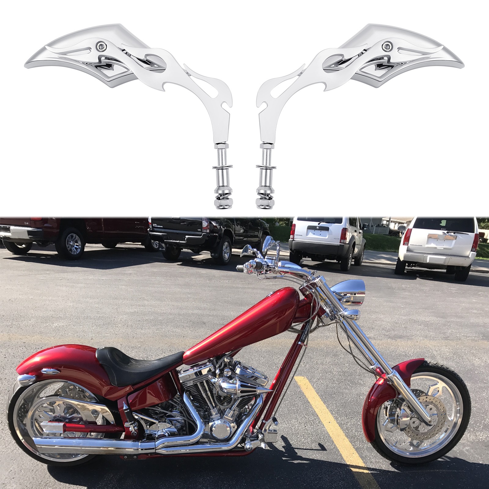 Chrome Motorcycle Flame Mirrors For American Ironhorse Slammer TEXAS Chopper