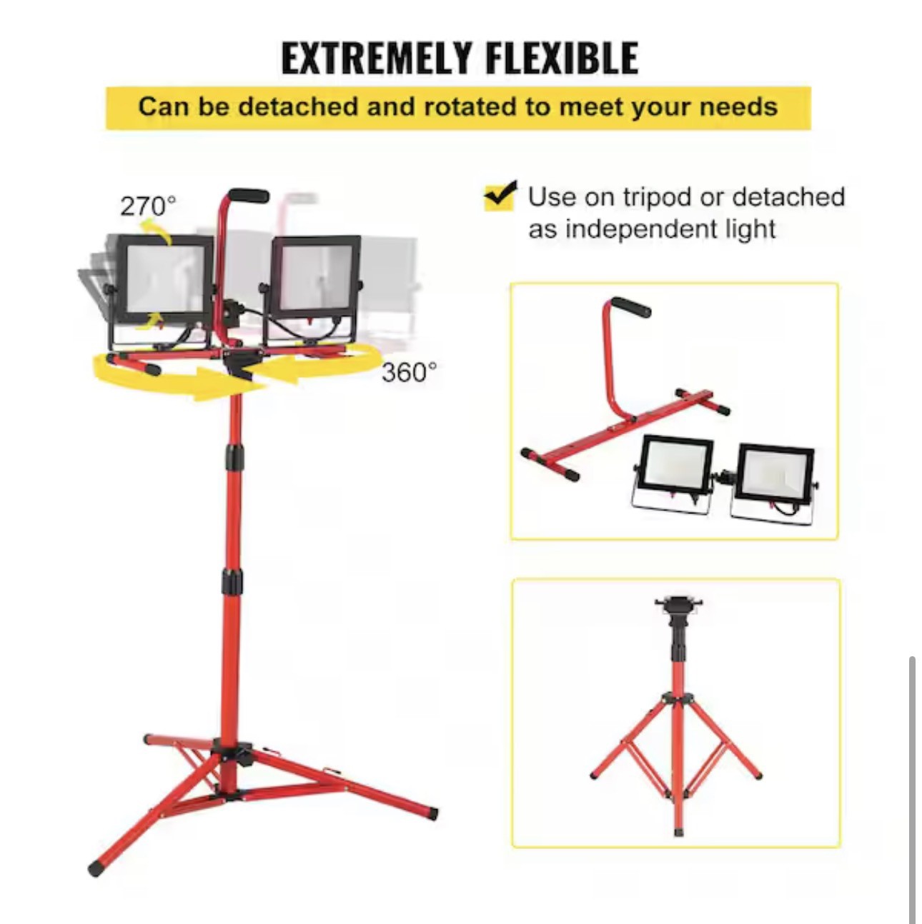 Dual-head Led Work Light 5000 Lumen Led Work Light with Tripod 27.6-68.1"