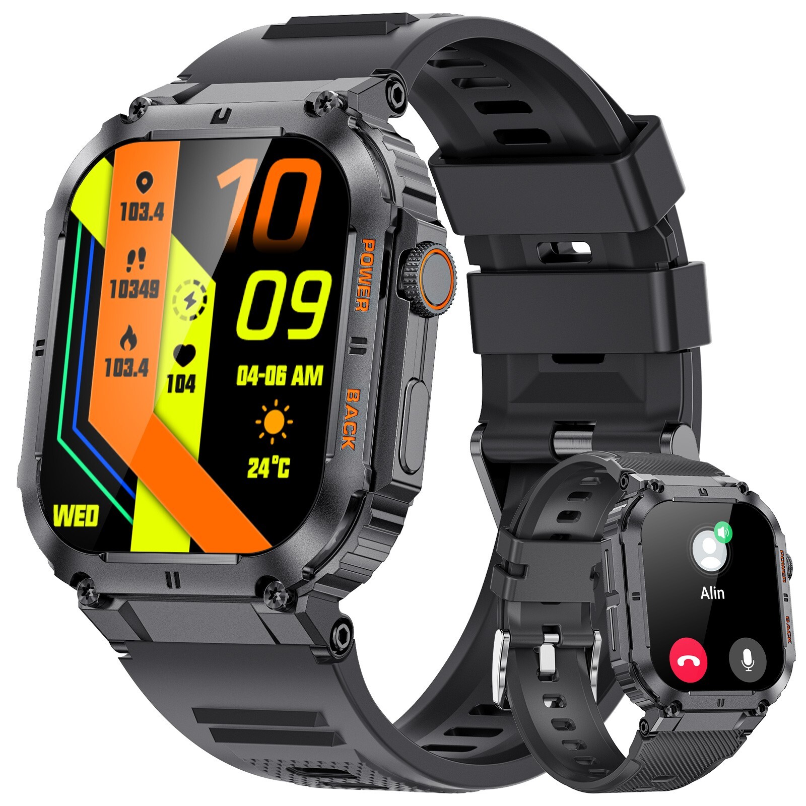 Military Smart Watch Men Heart Rate Fitness Tracker Waterproof SOS Wristwatch