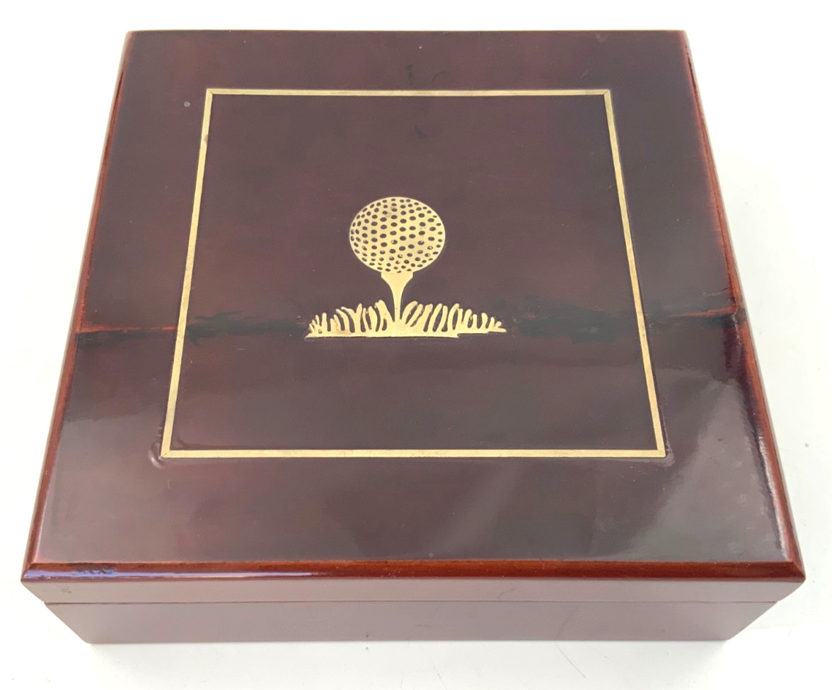 Vintage Indoor Golf Set W/ Beautiful Cherry Wood Collectors Display Box