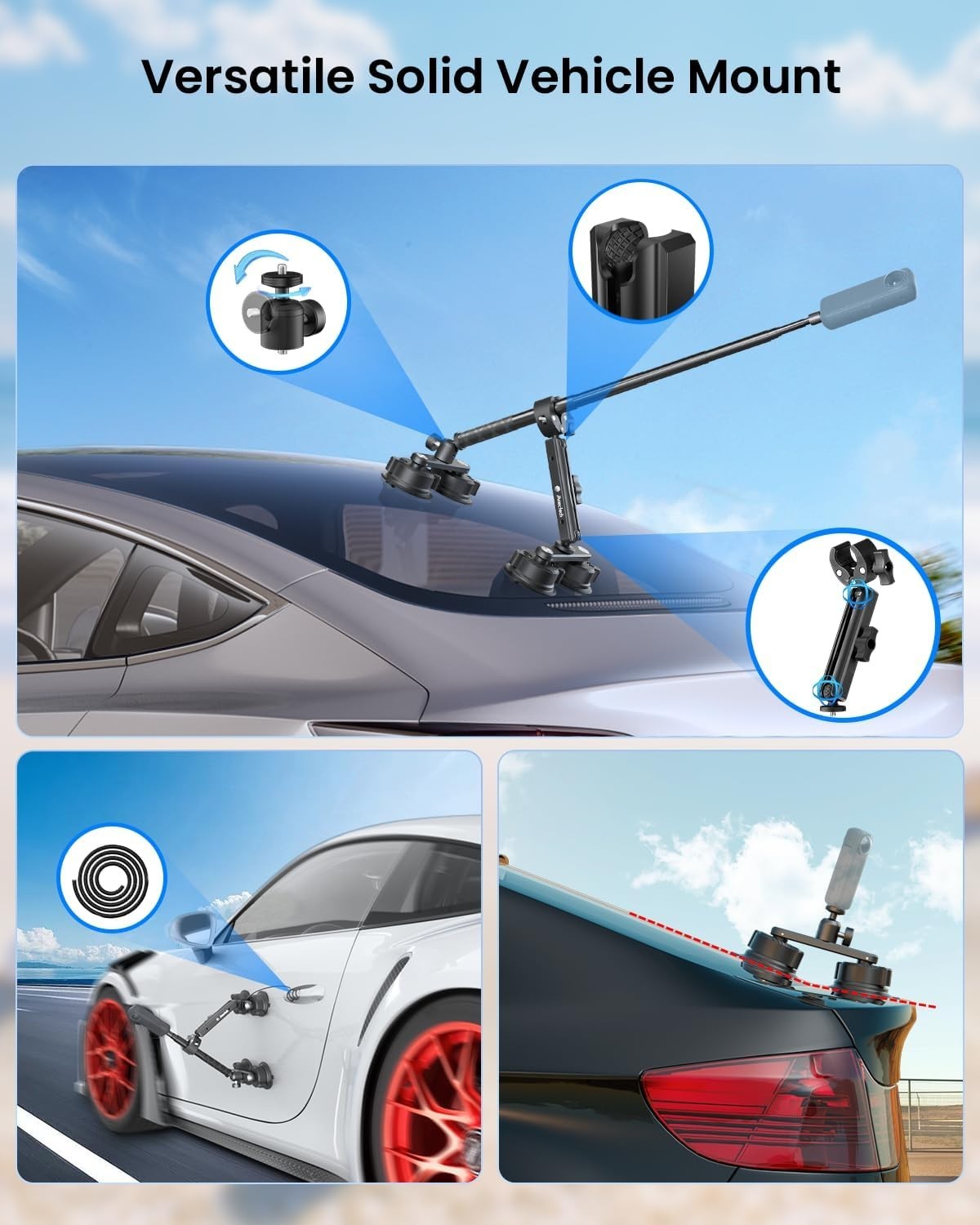 Multi-Scenario Car Camera Mount with Telescopic Selfie Stick
