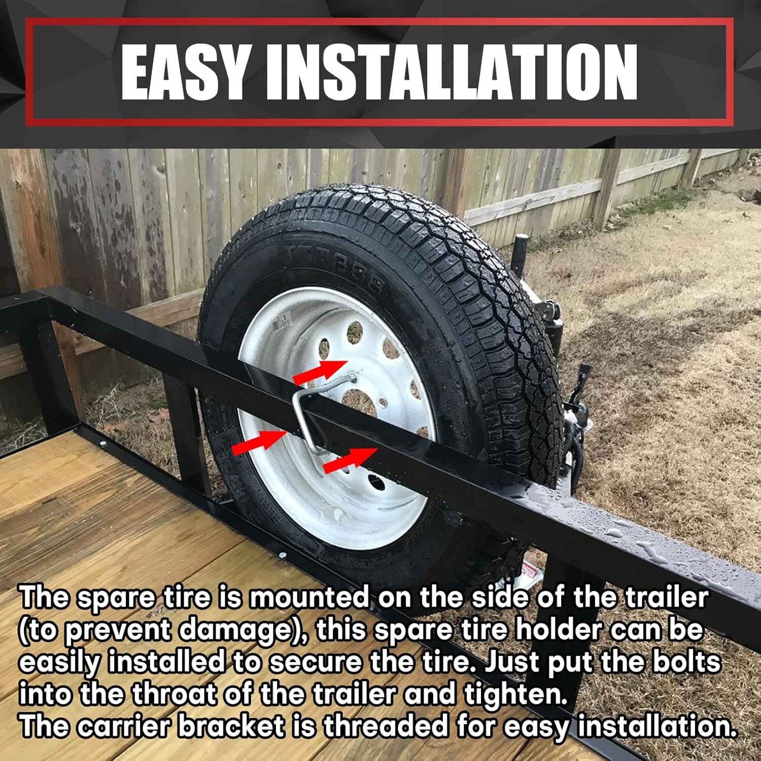 U-Bolt Trailer Spare Tire Bracket, Spare Tire Carrier Galvanized Threaded Spare