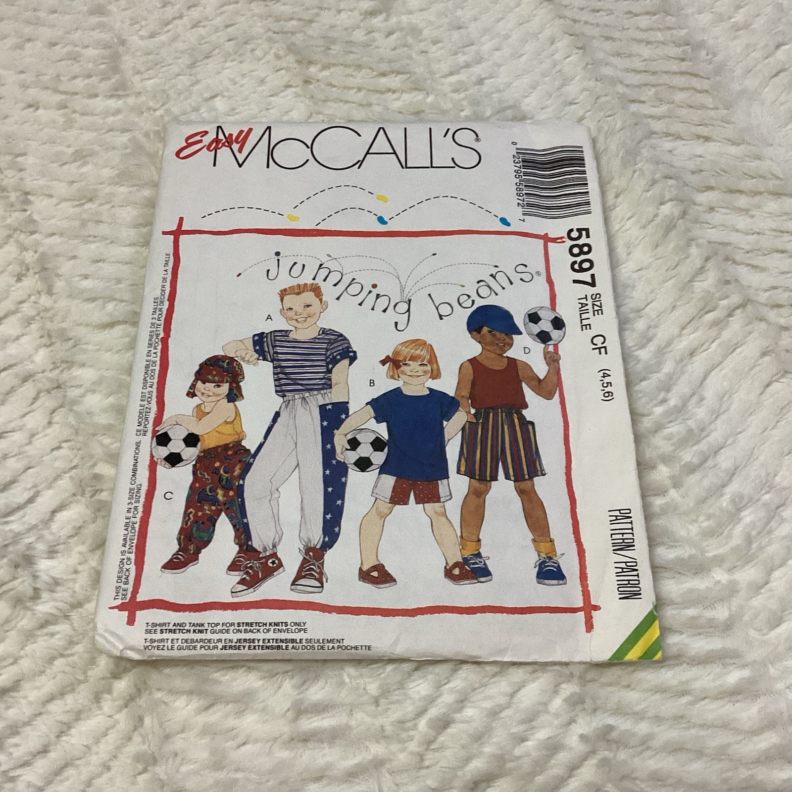 Easy McCalls Jumping Bean 5897 Children Tops Bottoms And Hats Uncut Sewing