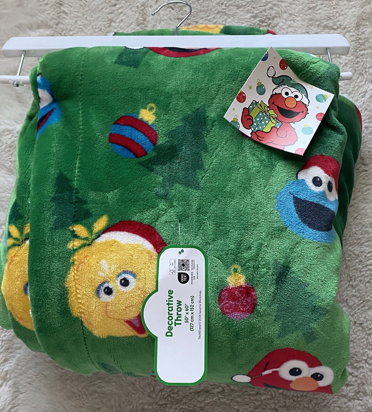 Sesame Street Christmas W/Sherpa Throw Blanket Elmo Cookie Monster Big Bird NEW