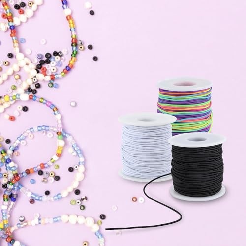 Elastic String for Bracelets, 4 Rolls Black and White String for Bracelet