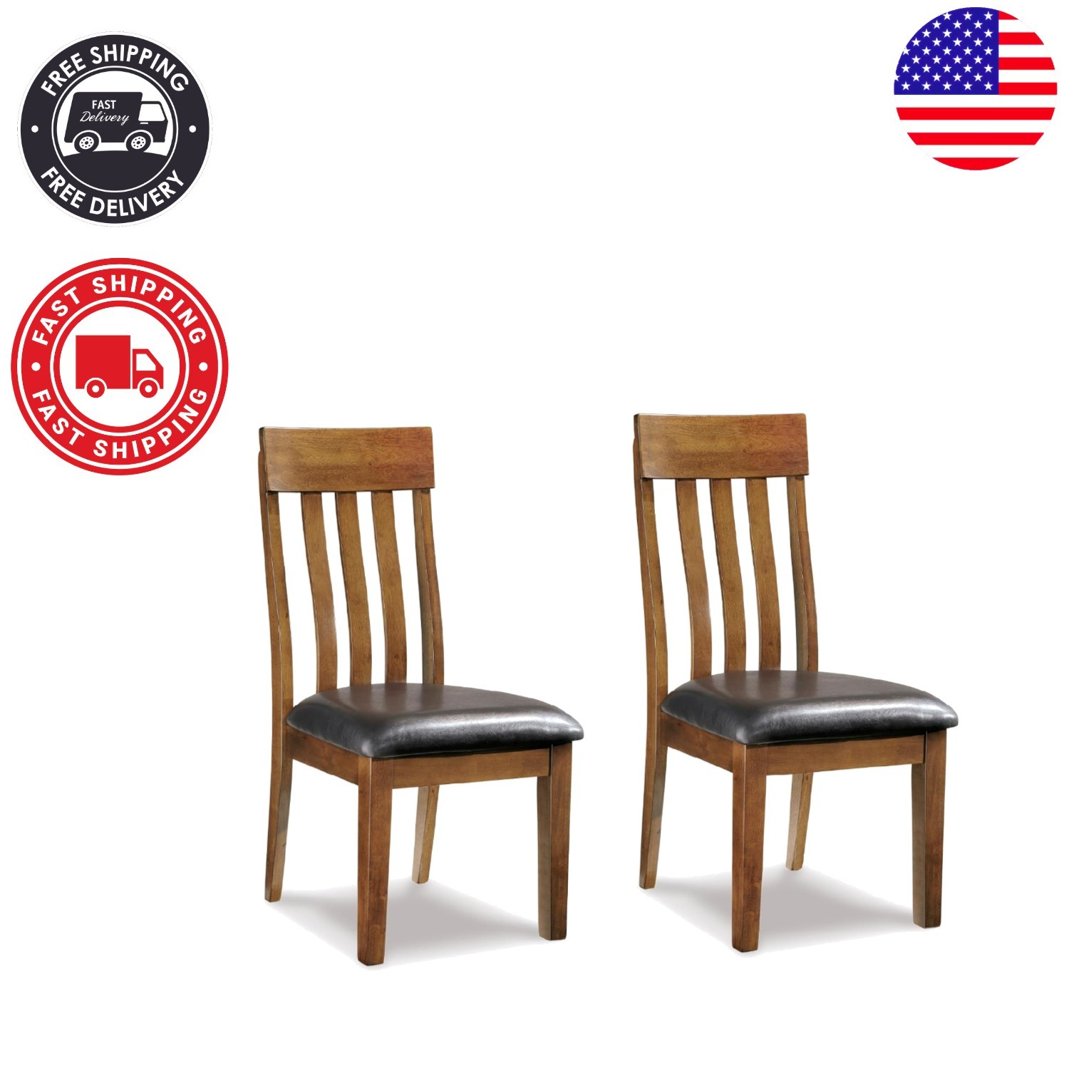 Elegant Set of 2 Ralene Dining Chairs in Rustic Brown with Faux Leather Cushions