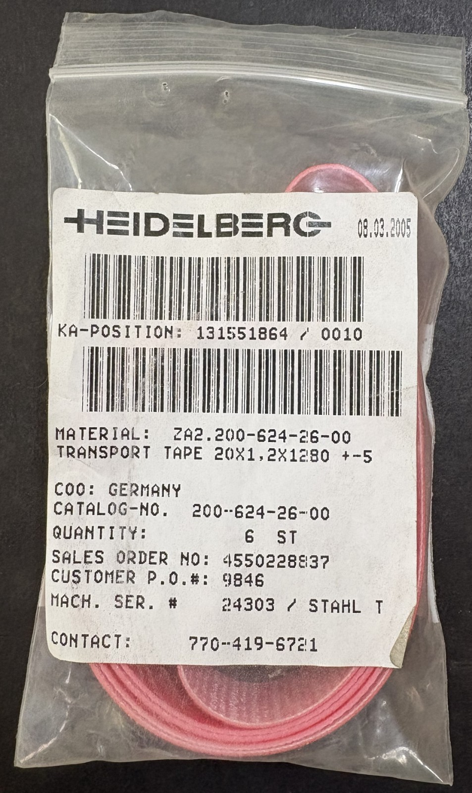 NOS - Heidelberg Stahl Transport Tape ZA2.200-624-26-00 - Free Shipping