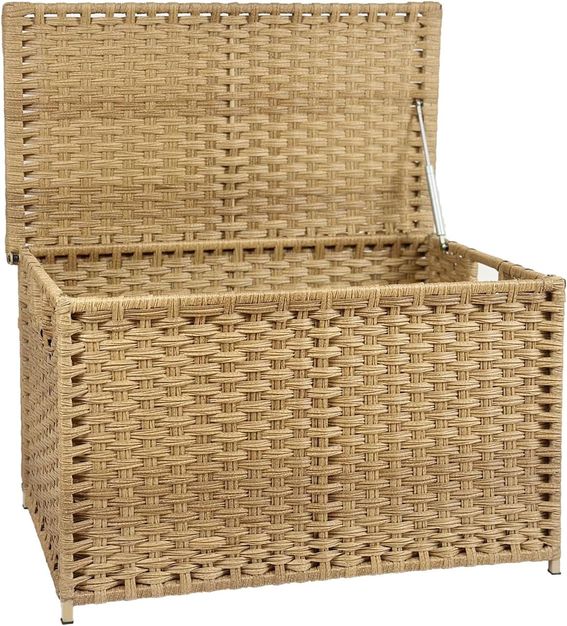 Wicker Storage Trunk, 30 X 17 X 18 Inches, 160L（42.3 Gallon）, Handwoven Wicker C