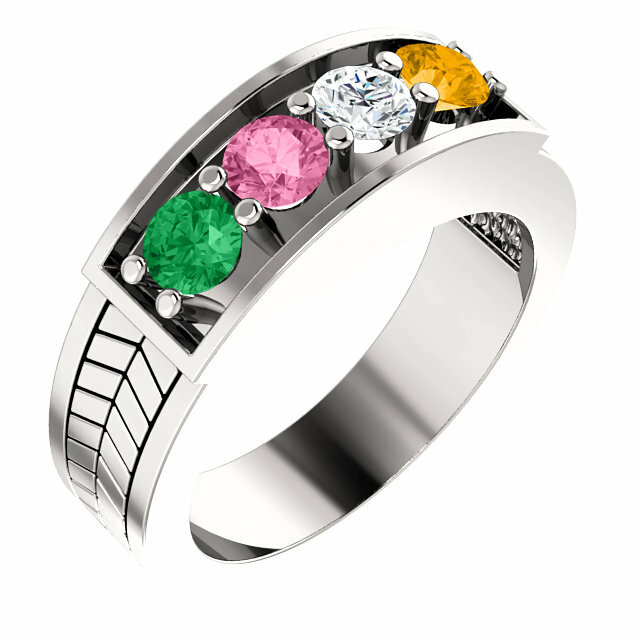 Family Birthstone Ring Sterling Silver 1-5 Round Birthstones