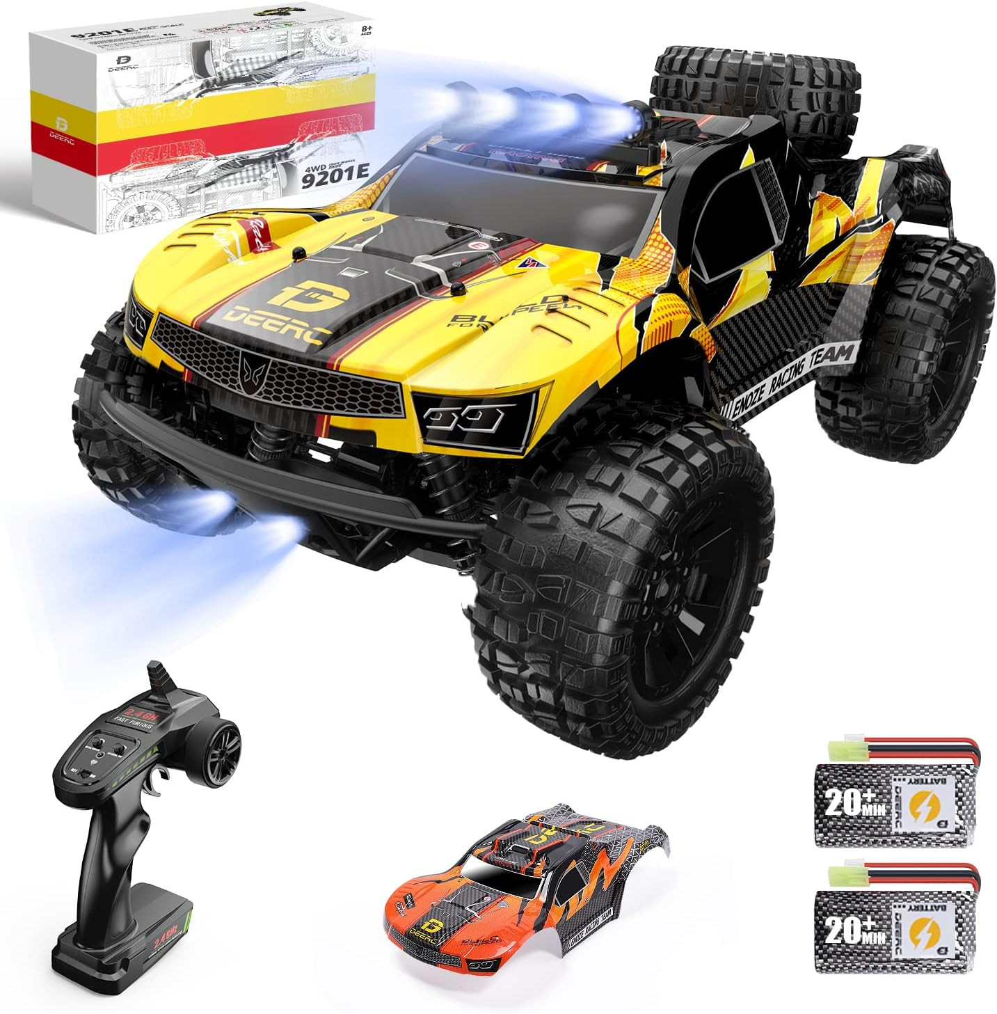 DEERC 9201E 1:10 RC Monster Truck Lights 48km/h 4x4 Off Road 2 Batteries Adult