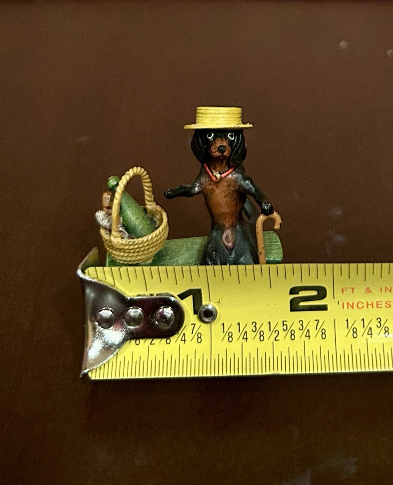 Antique Austrian Vienna Cold Painted Min. Figurine Bronze, Dog Sitting On Bench