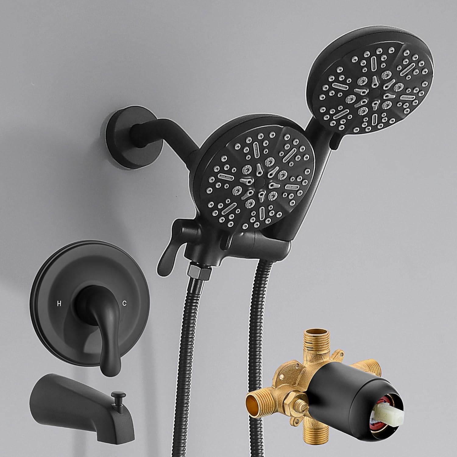Black Shower Faucet Set with Tub Spout - Tub and Shower Faucet Combo| Dual 2 in