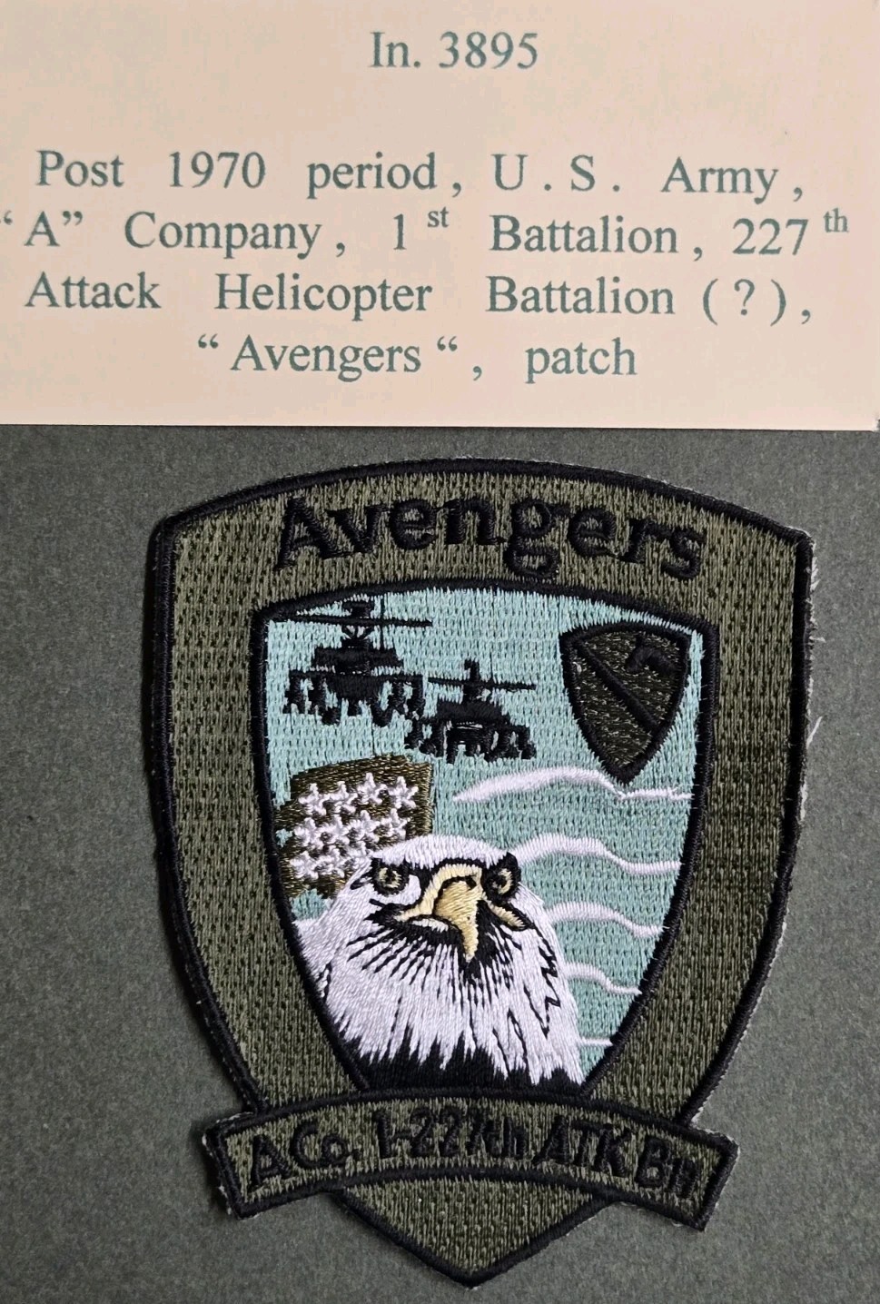 "A" Company 227th "AVENGERS" Attack Helicopter Battalion Pocket Patch (150)