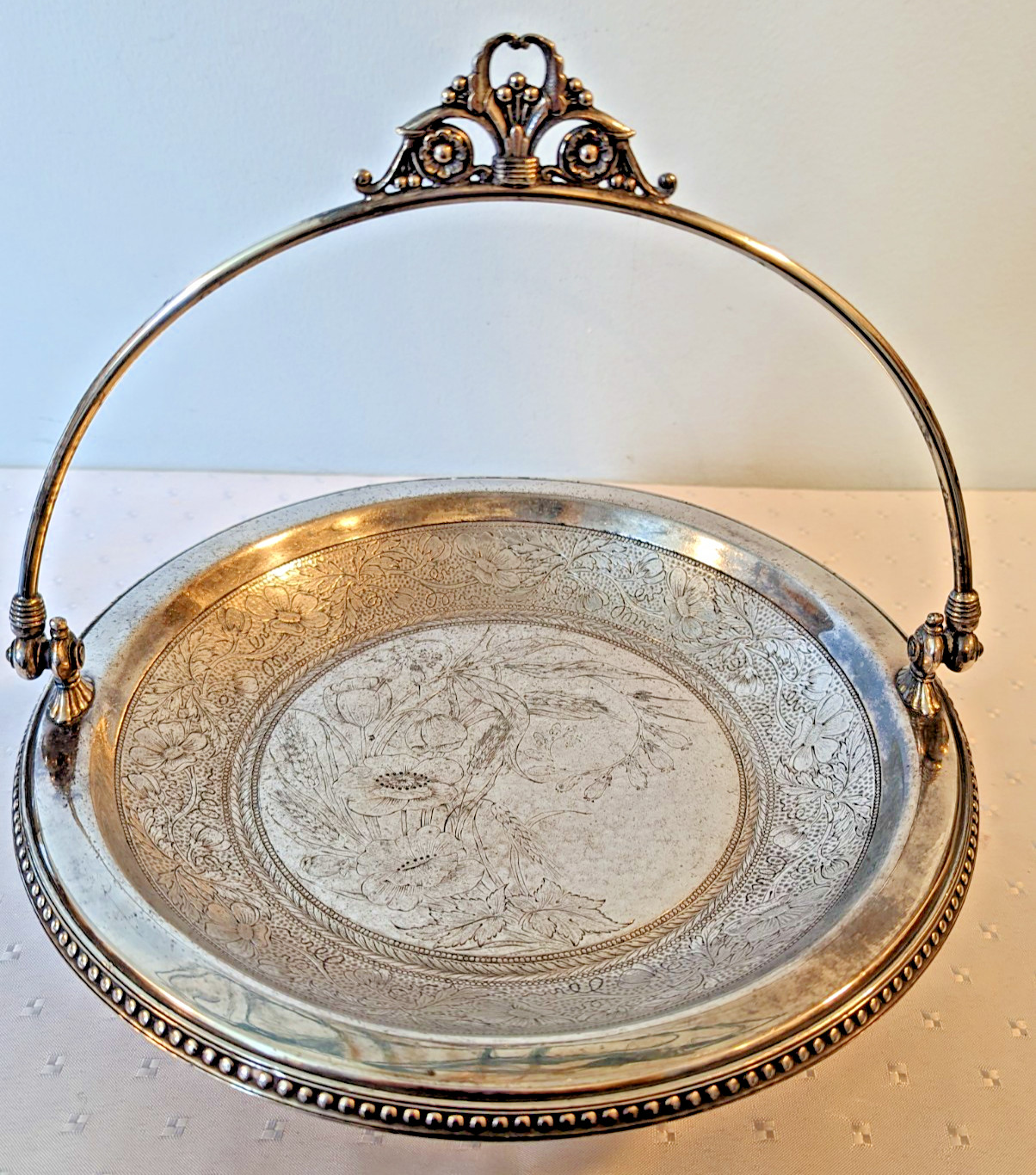 Intricate Details-Vtg-James W Tufts #2746-Quadruple Silver Plated Footed Basket-