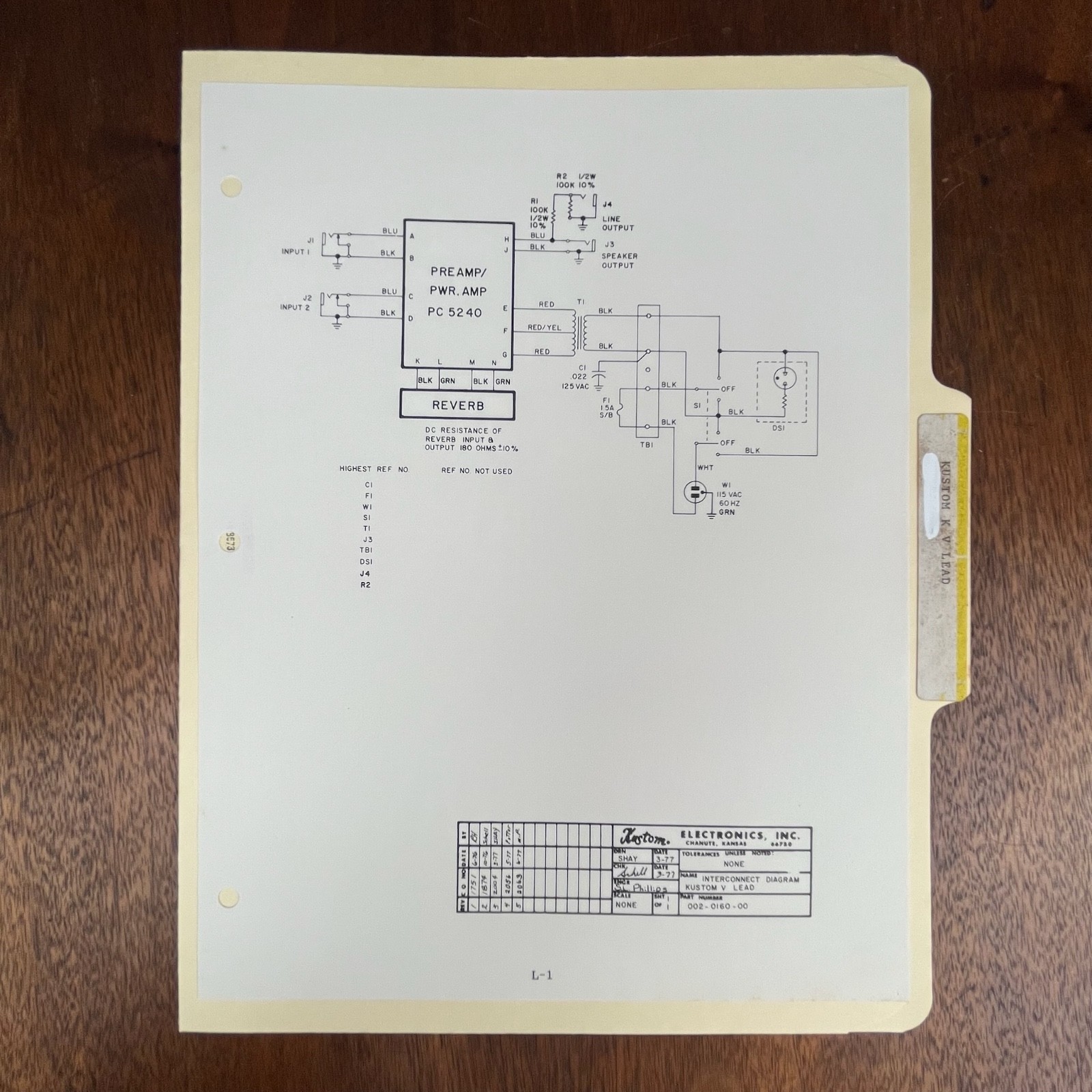 VINTAGE KUSTOM K V LEAD INTERCONNECT DIAGRAM