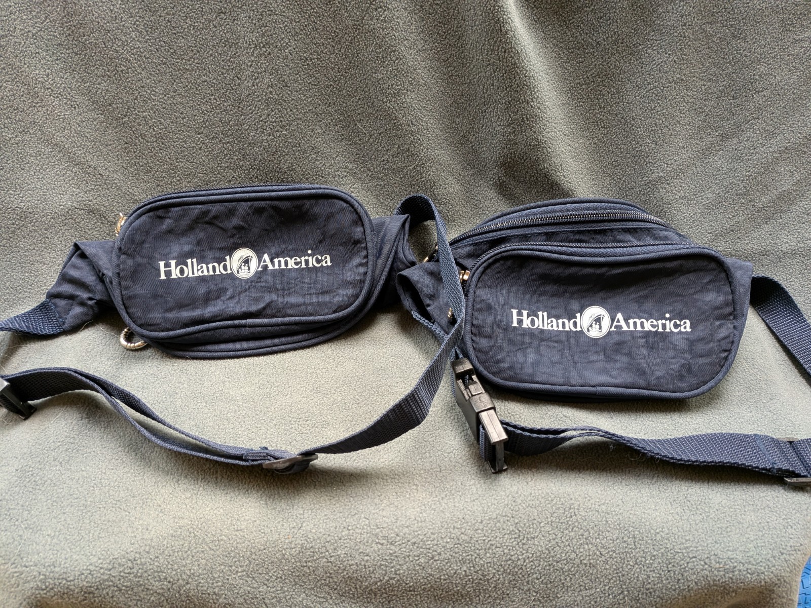 Two Holland America Small Fanny Packs 7" by 5" Blue Nylon with 3 Compartments