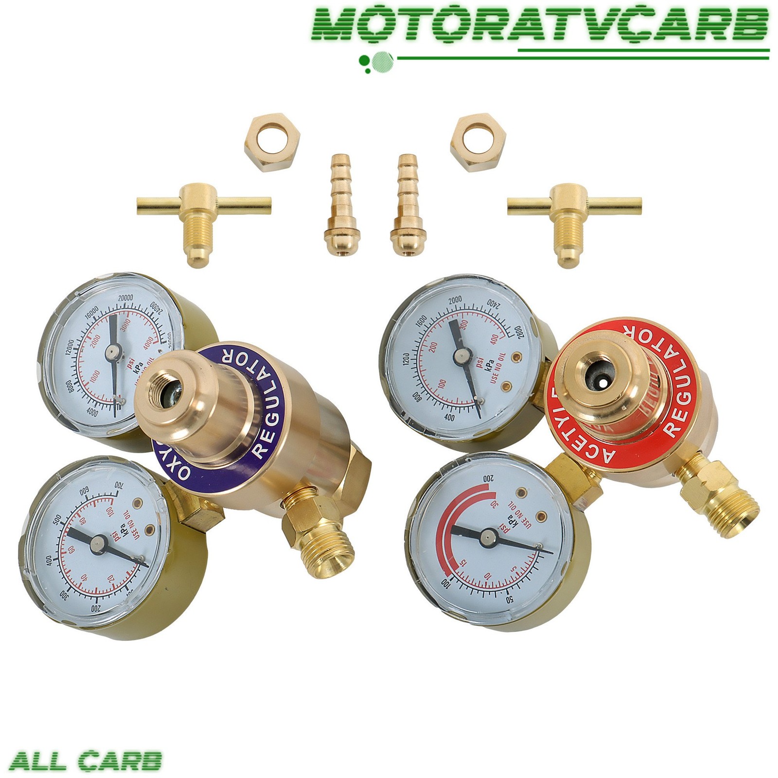 ALL-CARB Solid Brass Oxygen and Acetylene Regulators, CGA540 and CGA200 1/4 inch