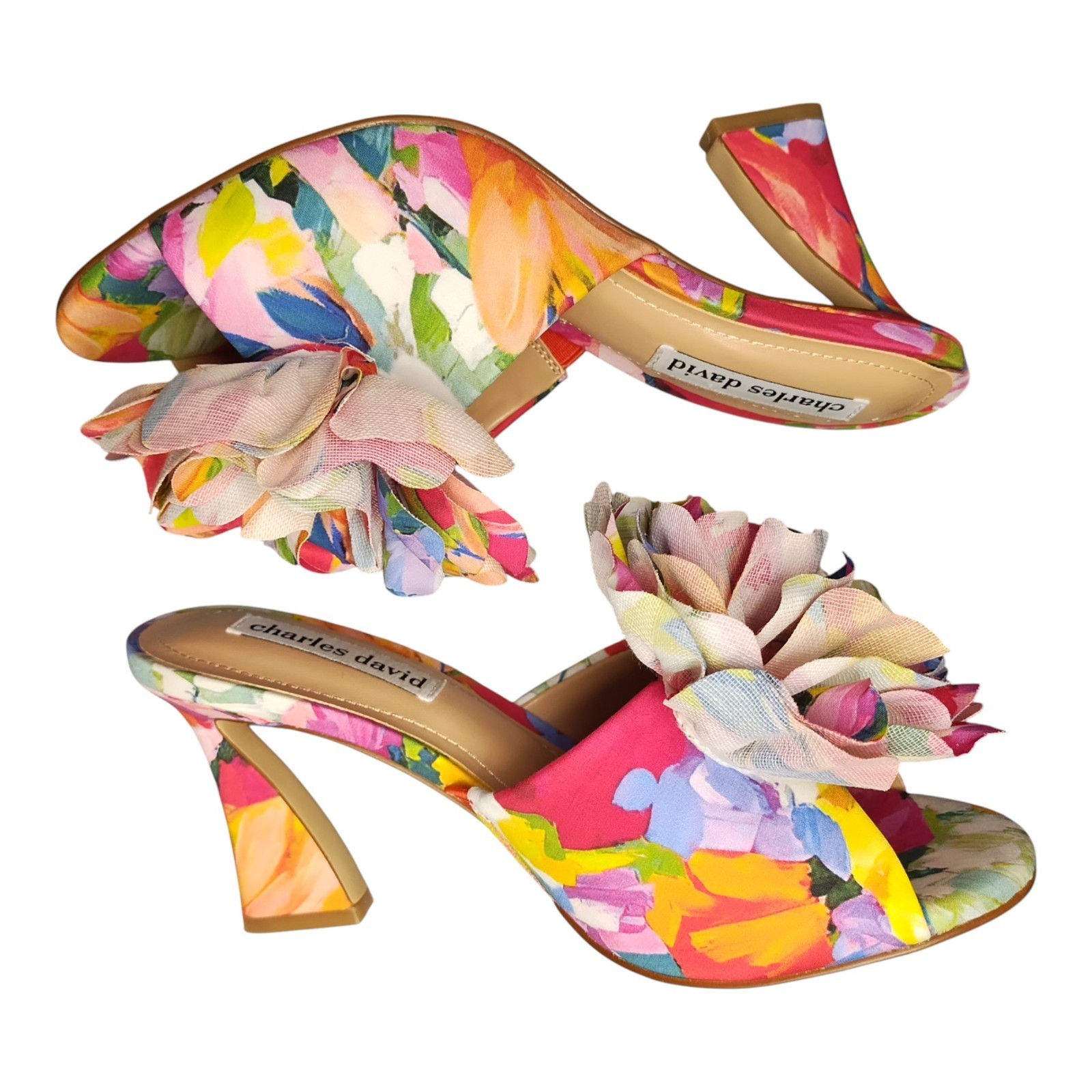 Charles David Kam Heeled Sandals Womens Size 7M Multi Floral Open Toe Slip On