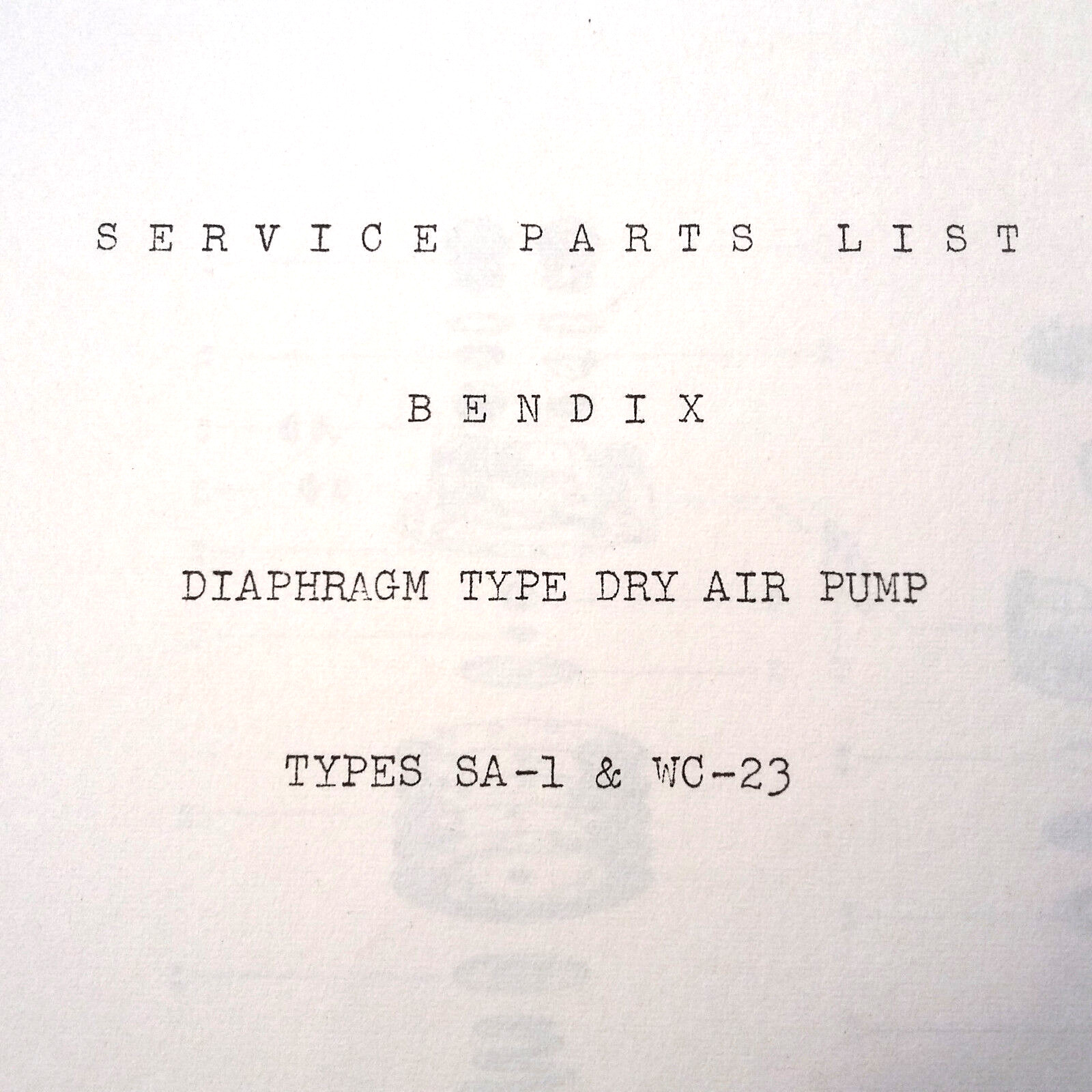 Scintilla Diaphragm Dry Air Pump SA-1 & WC-23 Parts Lists