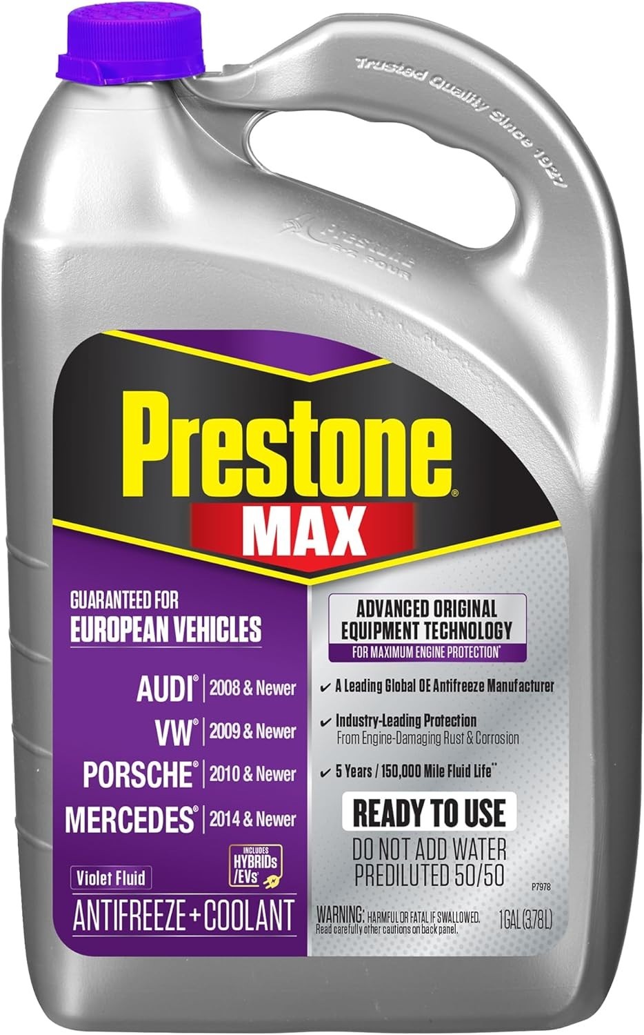 NEW! Prestone AF6510 MAX Euro Violet Antifreeze Coolant 50/50 Ready 1 Gallon