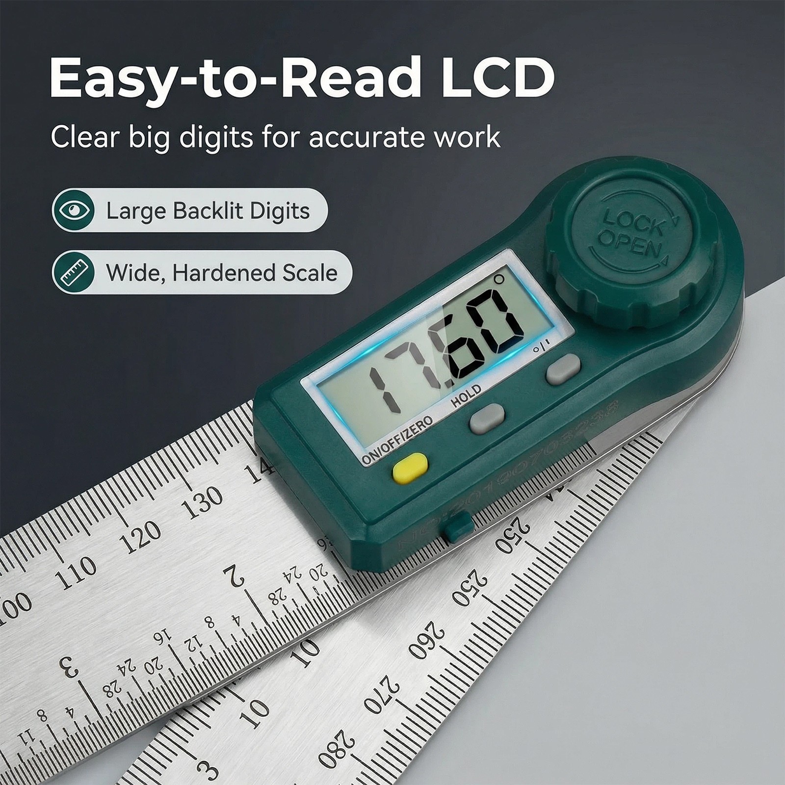 200mm/7.8'' Protractor Digital Angle Finder Ruler with Locking Function for ADAS