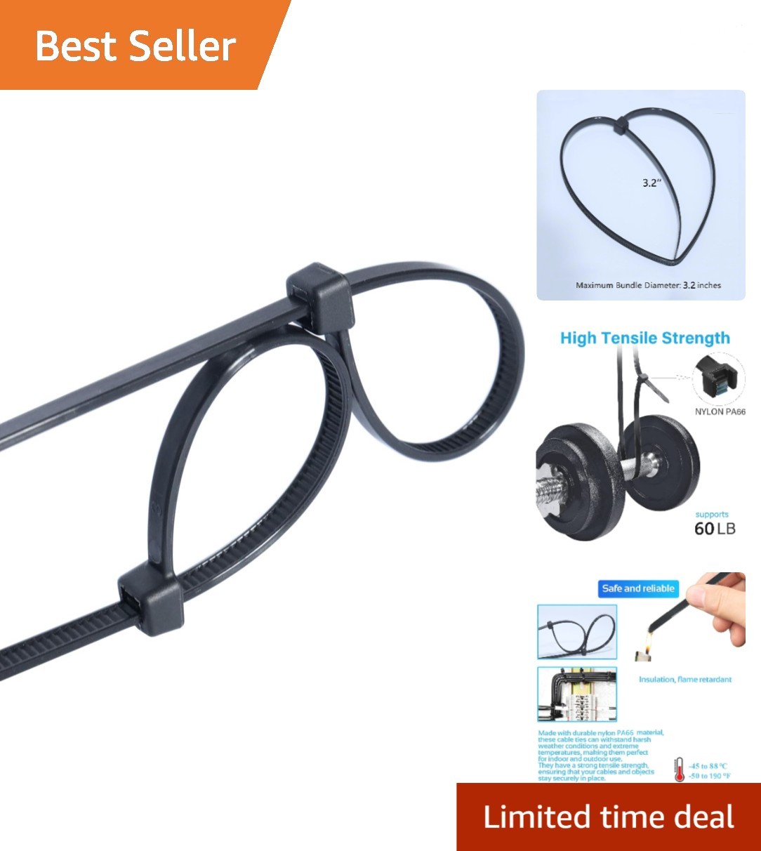 100 Ultra-Reliable 12-Inch Black Zip Ties - UV Resistant for All Environments