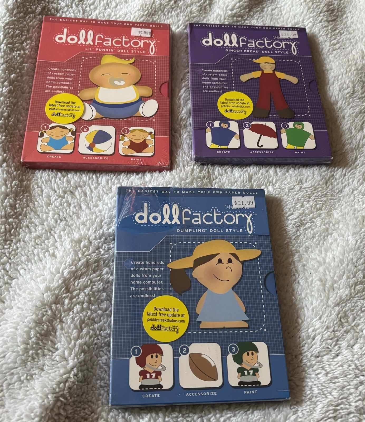 NEW/SEALED Lot Of 3 Pebblecreek Doll Factory Volumes 1,2 & 4 CD-ROM Windows