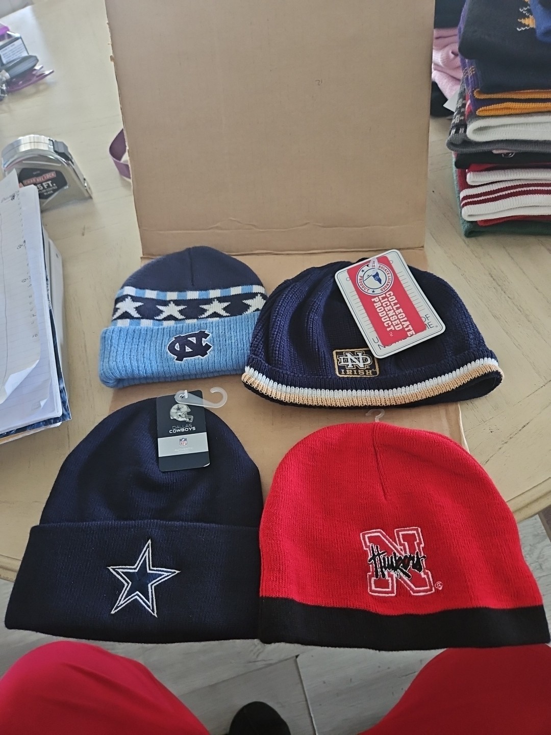 Lot of 4 beanie hats 2 NWT, 2 NWOT size kid? smaller than adult Dal Neb ND Nc