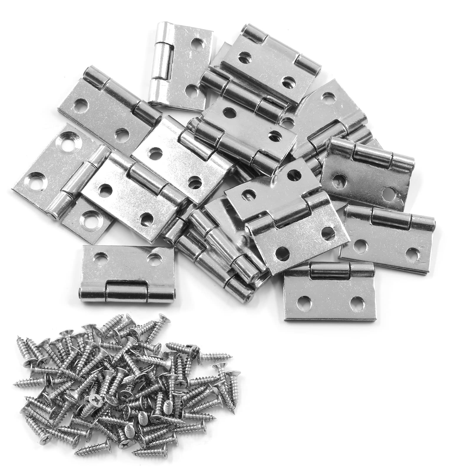 20 PCS Stainless Steel Folding Butt Hinges 1 Inch Silver Square Door Screws