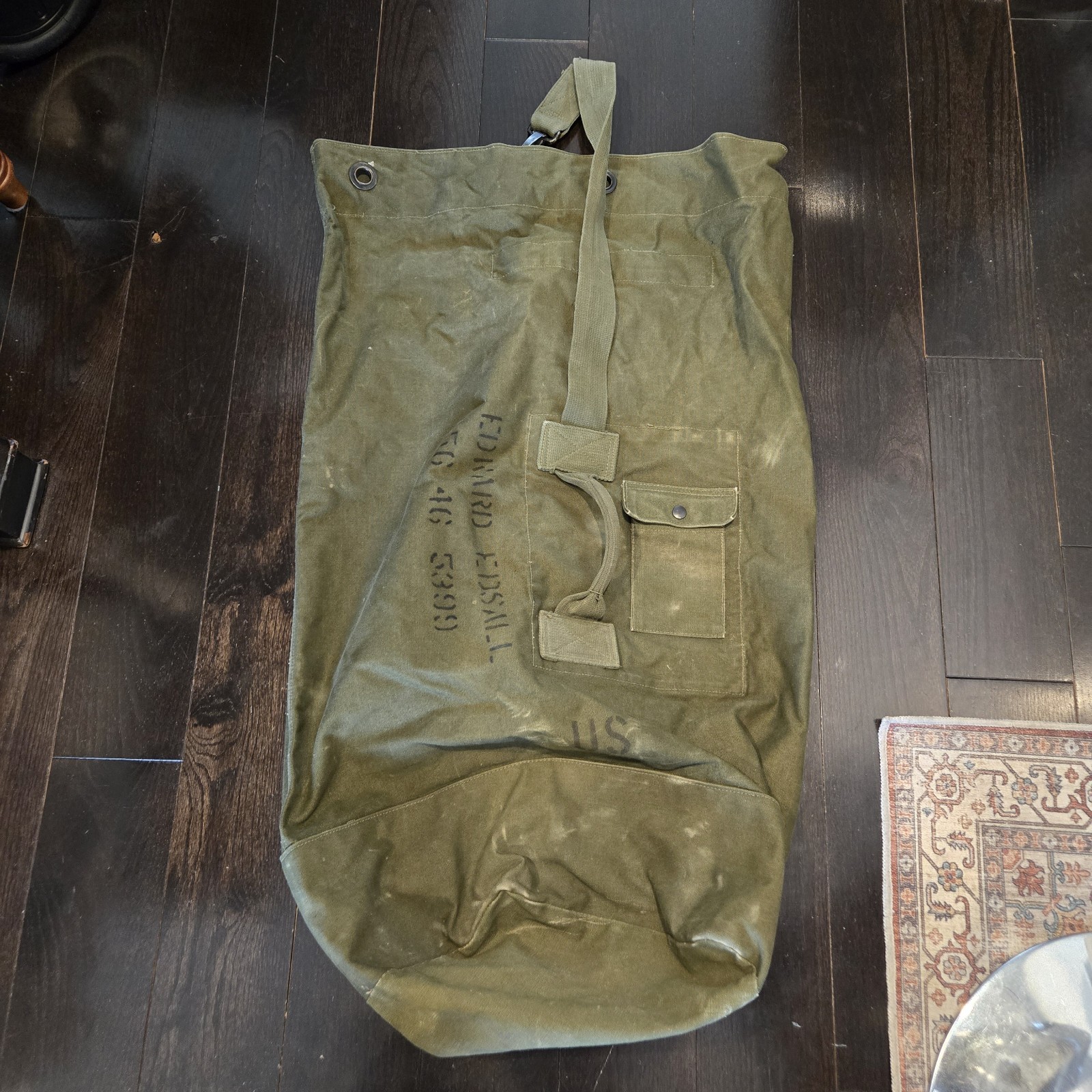 Vintage US Army Military Duffel Bag Large Olive Green Cotton Canvas 37" Long
