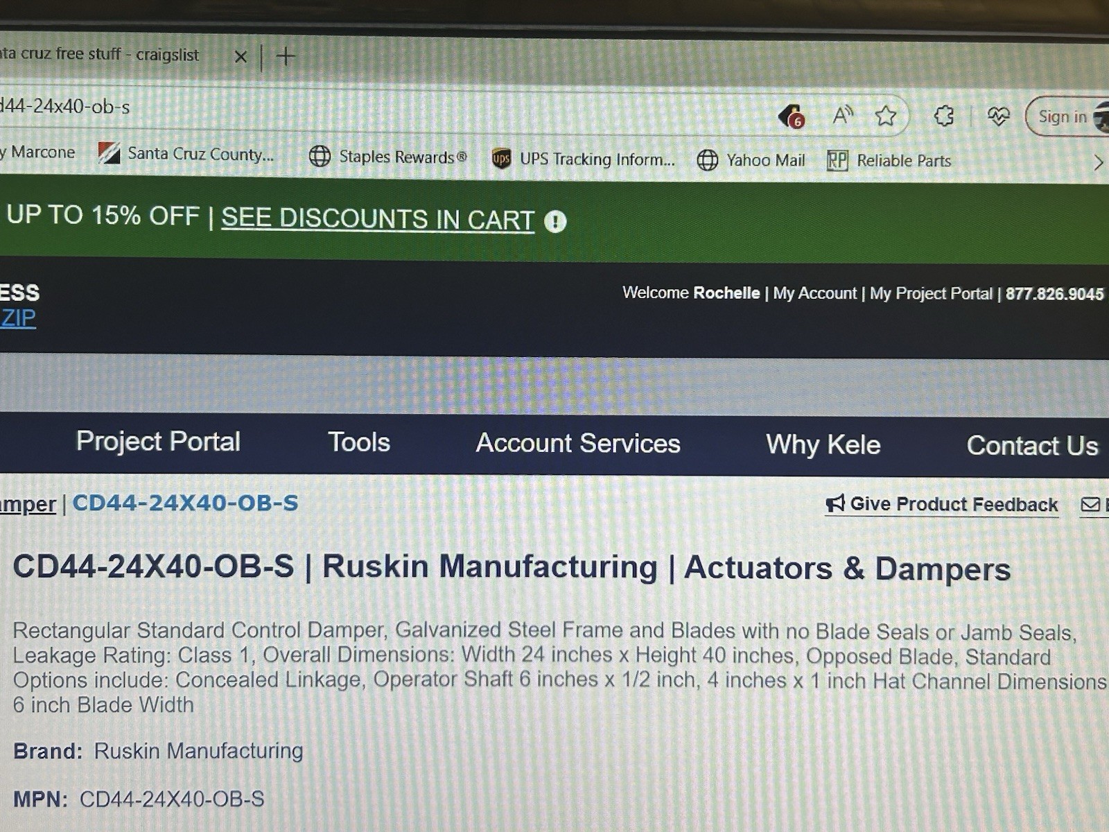 Ruskin Damper CD44-24x24-OB-S