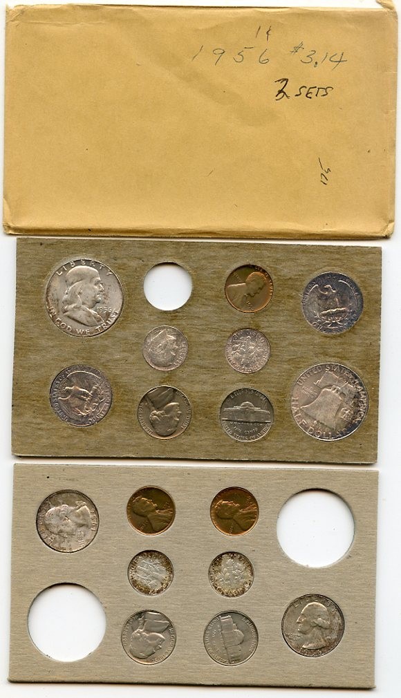 1956 US Mint Set Unc. Philadelphia, Dever 17 Coins w/ Envelope