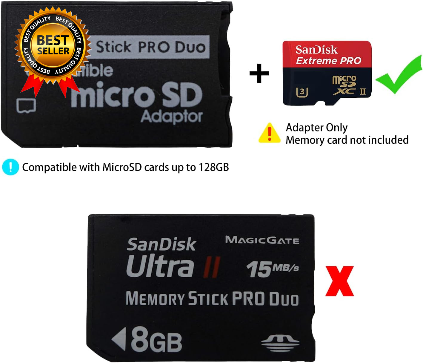 PSP Memory Stick Adapter, Micro SD to Memory Stick PRO