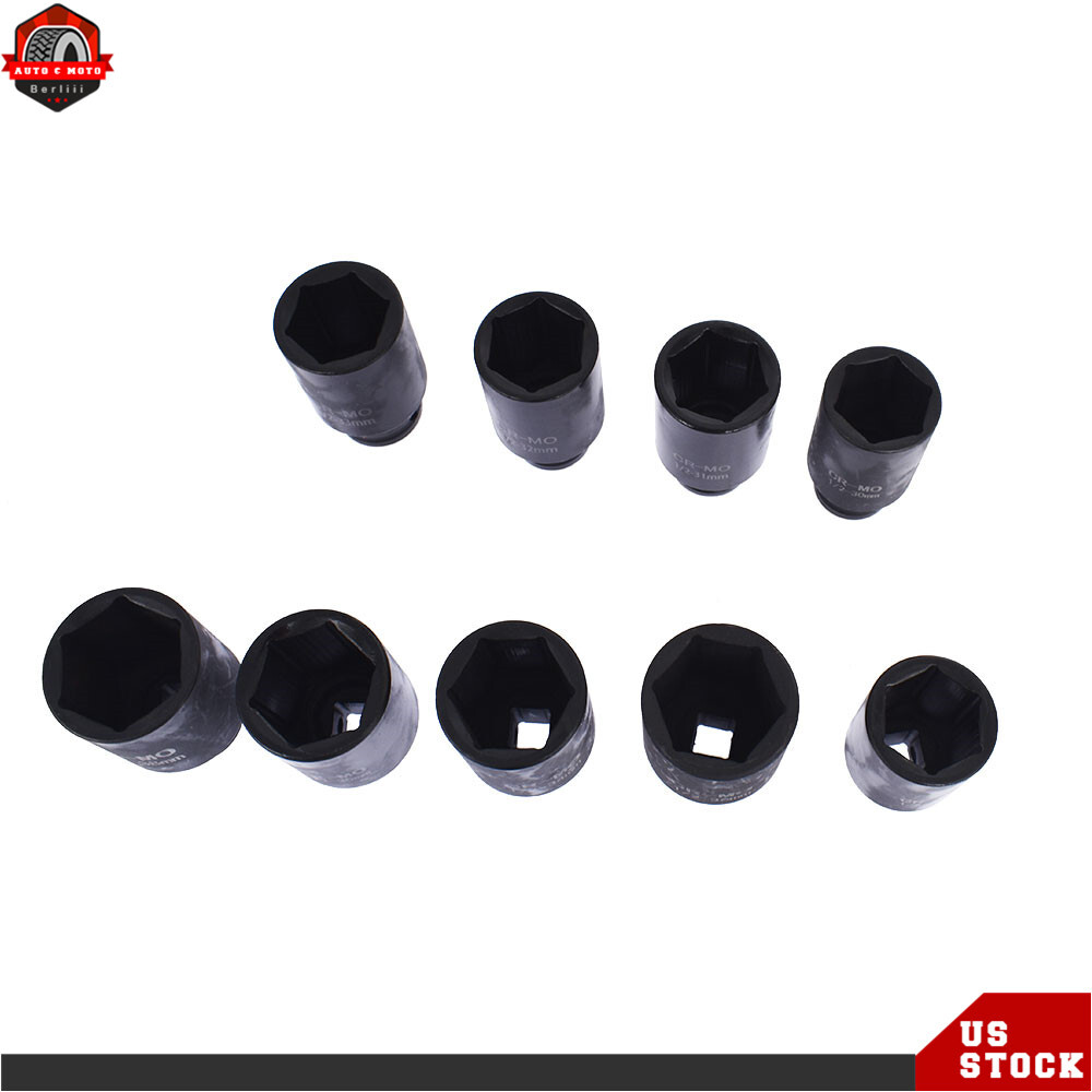 9pc Deep Impact Socket Set 1/2" Drive Metric Axle Hub Nut Sockets 29-38mm w/Case