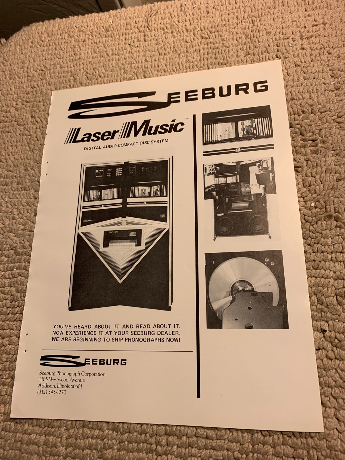 11- 8 1/4” Seeburg Jukebox Black whit 1986 arcade game AD FLYER