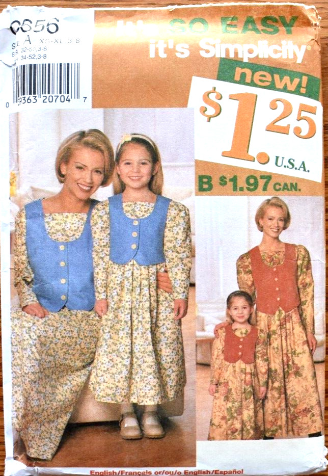 SIMPLICITY PATTERN  0656 DRESSES MISSES SIZE XSM - XL   GIRLS SIZES 3-8   UNCUT