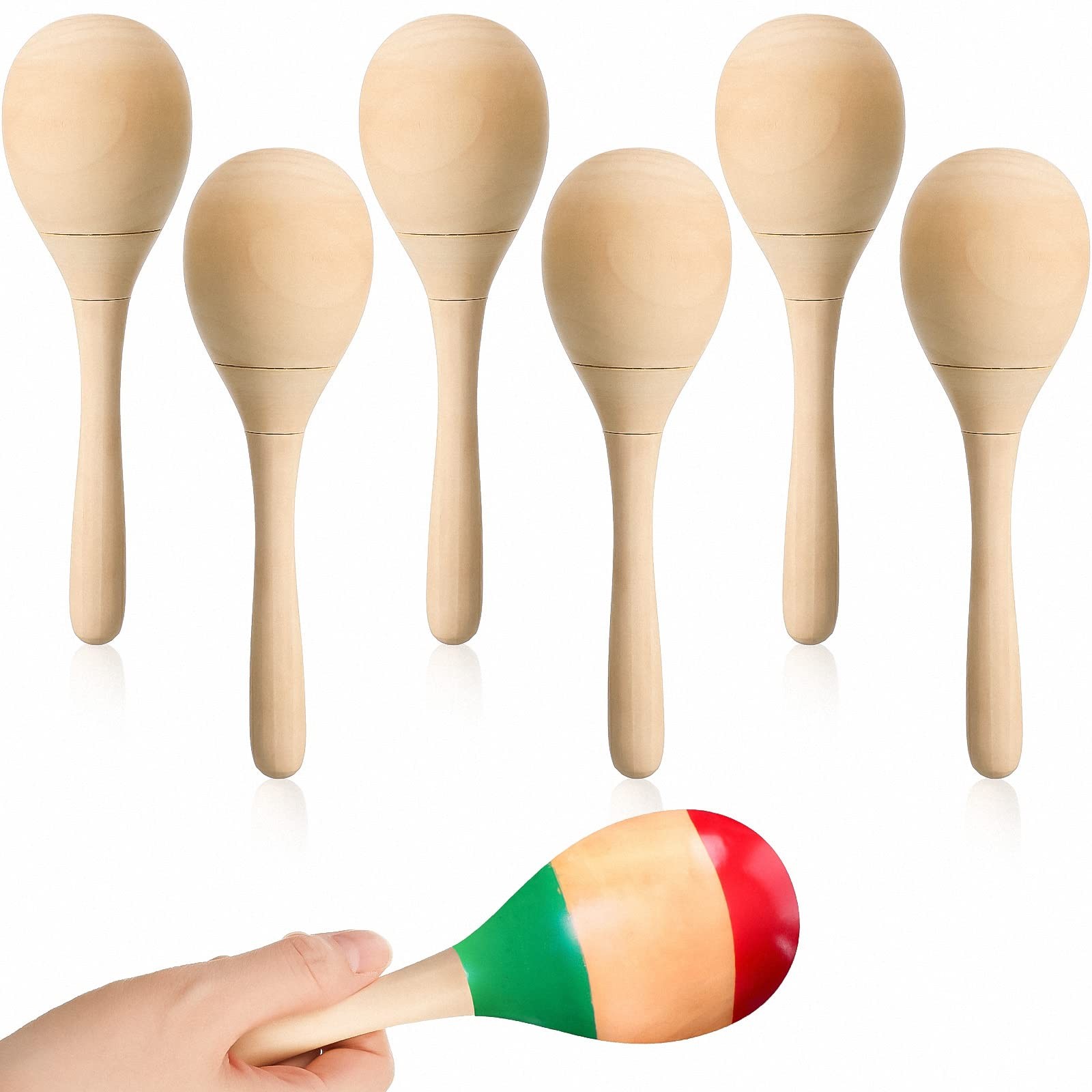 6 Pcs DIY Wood Maracas Unfinished Hand Painted Maracas Party Favor Wooden Rum...