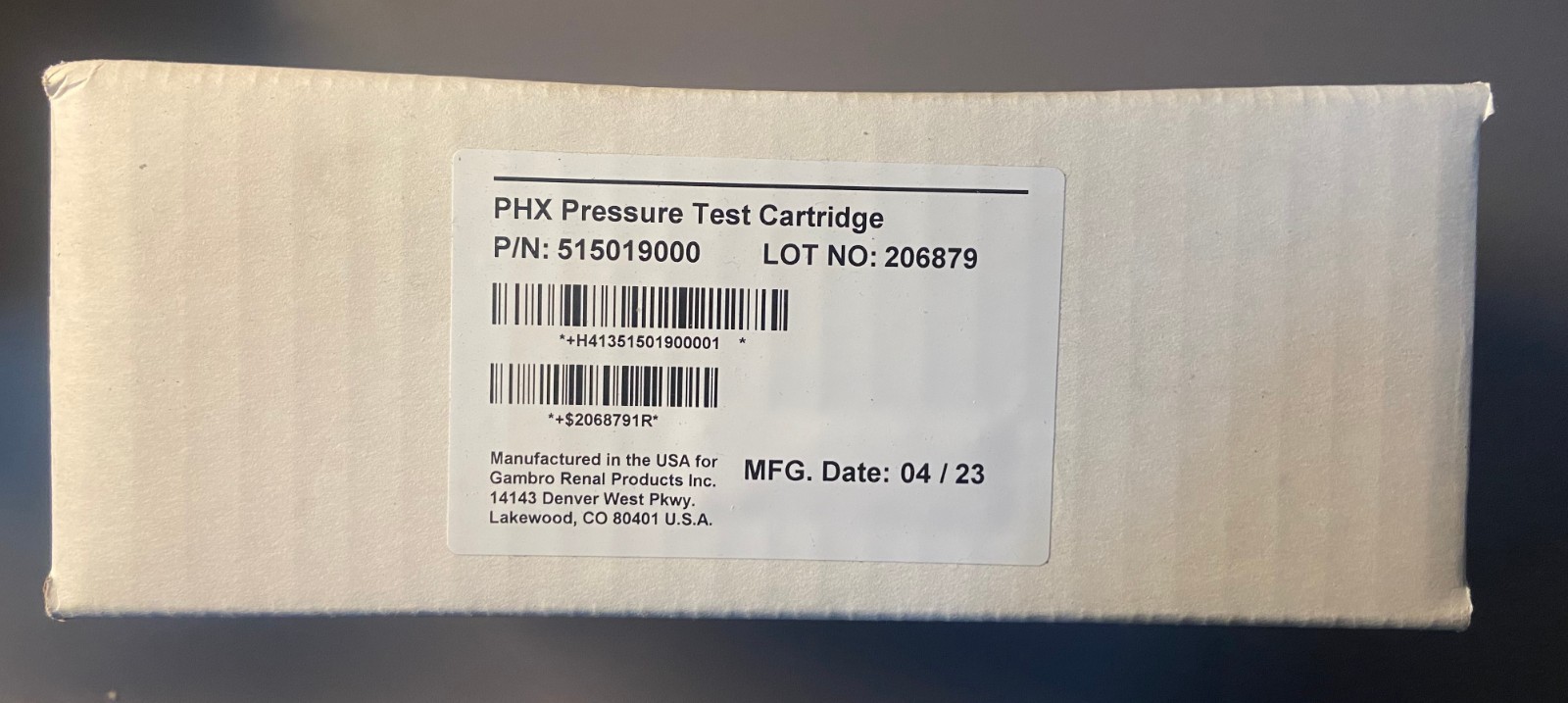 Gambro Renal Product Inc PHX Pressure Test Cartridge 515019000