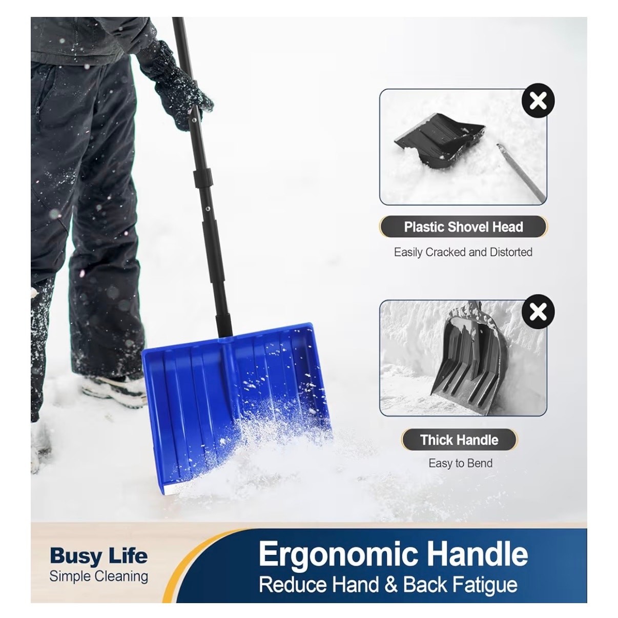 Large Capacity Snow Shovel with Adjustable Handle – 16" Wide Blade