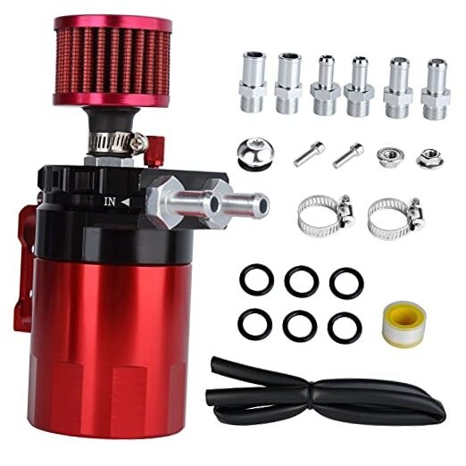 Universal Car Oil Catch Can Kit Polish Baffled Automotive Red 2 Ports 300ml