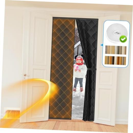 Magnetic Thermal Insulated Curtain, Fits 38" x Fit Door Size 38" x 82" Black