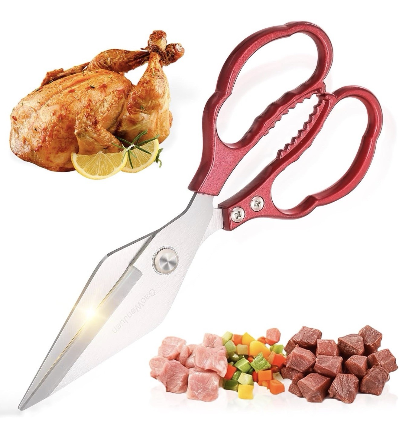 Heavy Duty Stainless Steel Meat Poultry Food Scissors Dishwasher Safe Red New