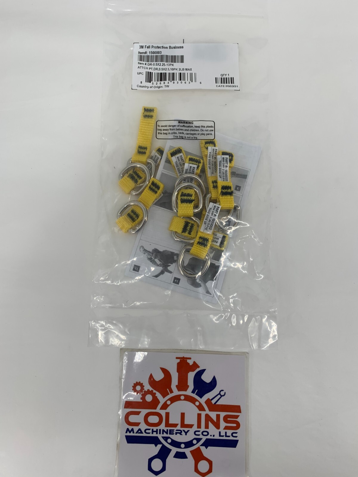 3M 1500003 DBI-SALA D-Ring Connector Yellow Nylon 0.5 x 2.25 2LB Max 10/PK