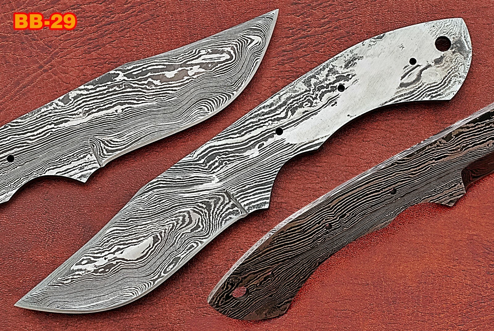 7.75" trailing point Damascus steel blank blade pocket knife with 3.25" cutting